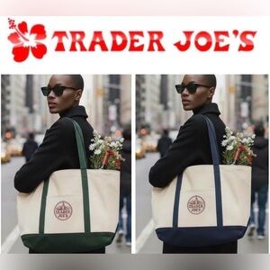 Set of 2- Trader Joe’s Large Canvas Tote Bag | Viral Classic- blue and green NWT